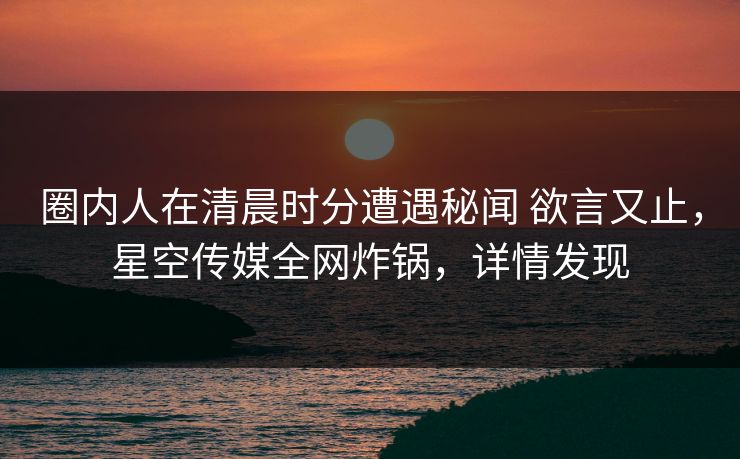 圈内人在清晨时分遭遇秘闻 欲言又止，星空传媒全网炸锅，详情发现